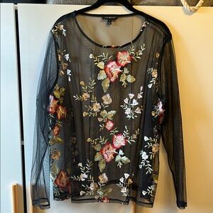 Lane Bryant Black Sheer Floral Long Sleeve Blouse US18